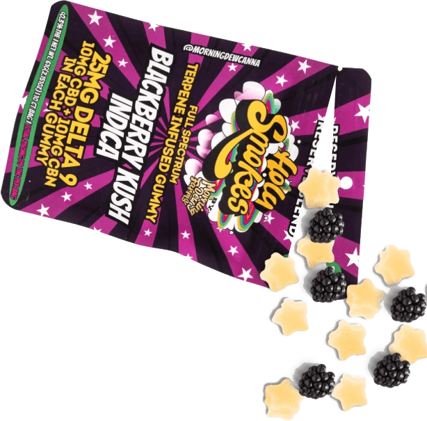 A pouch of Reserve Blend gummies tipped over, with star-shaped gummies spilling out